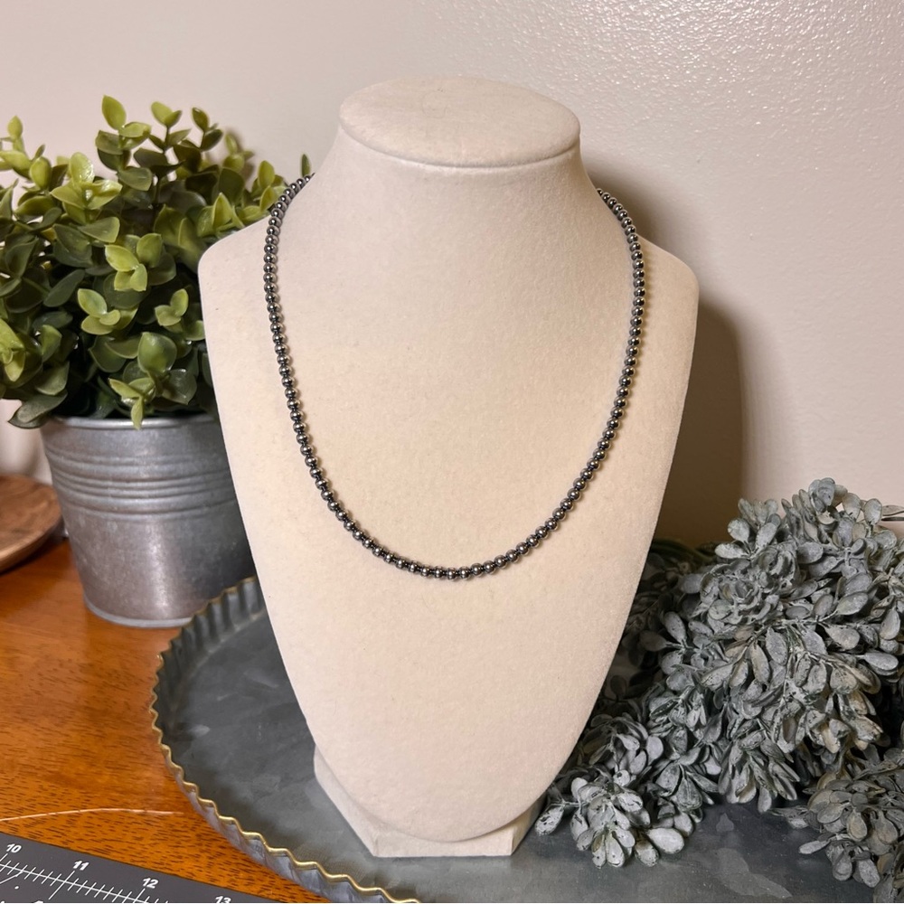 925 Sterling Silver Hand-Strung Beaded Necklace Silver Pearls 4mm 18”